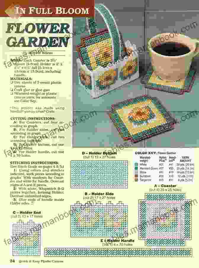 Flower Garden Coaster Set Plastic Canvas Pattern Featuring Vibrant And Detailed Flower Motifs Flower Garden Coaster Set: Plastic Canvas Pattern